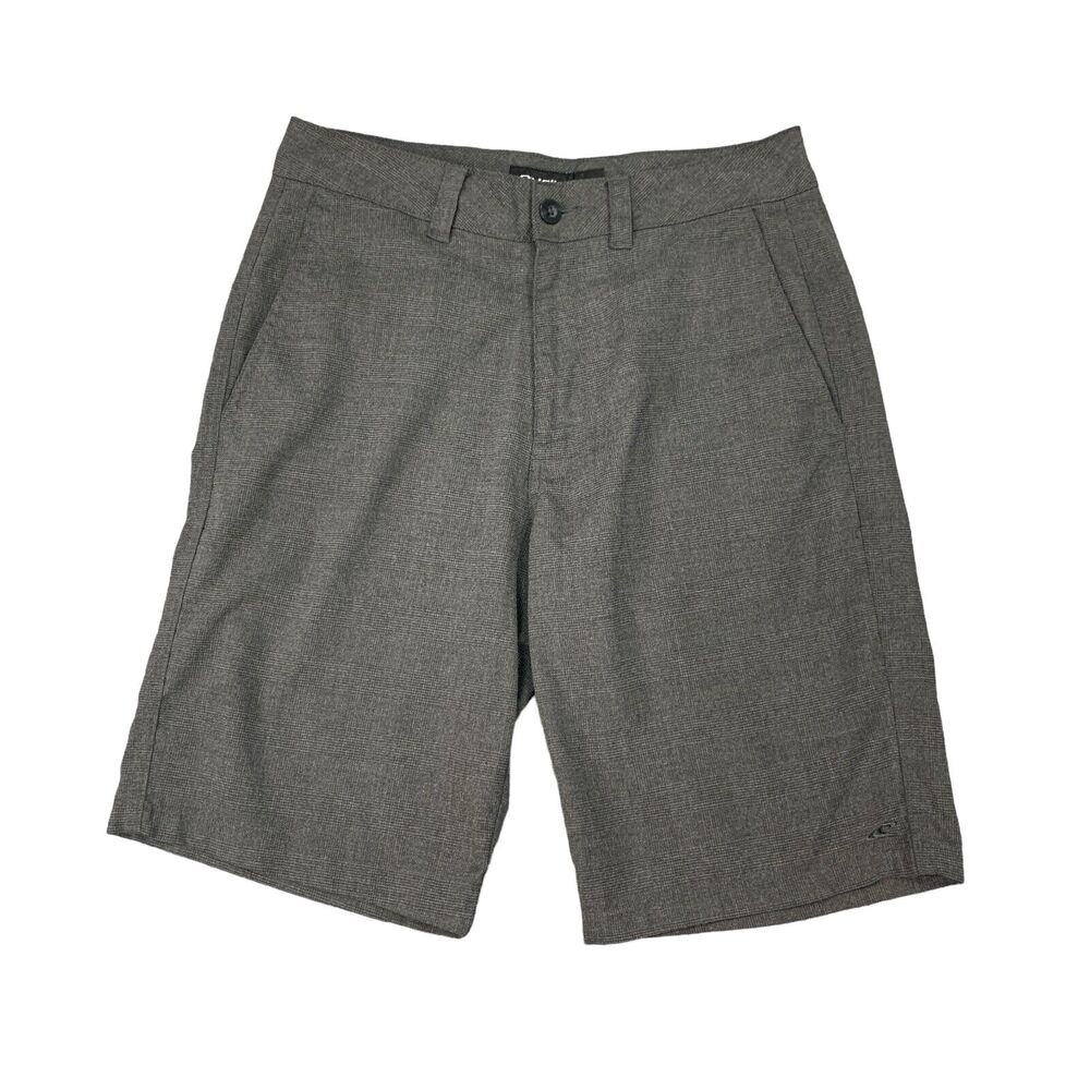 O'Neill Short Mens 30 Gotham Gray Rserve Hybrid Chino Plaid Flat Front Mid Rise